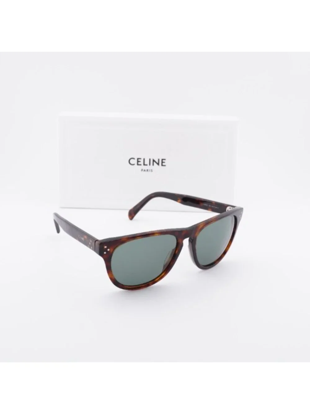 Celine Paris CL40102I 52N Sunglasses Dark Havana Square Frame, Green Lenses